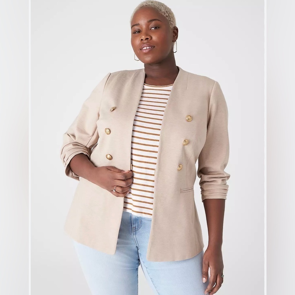 NWT- LANE BRYANT OATMEAL BLAZER/ GOLD BUTTONS